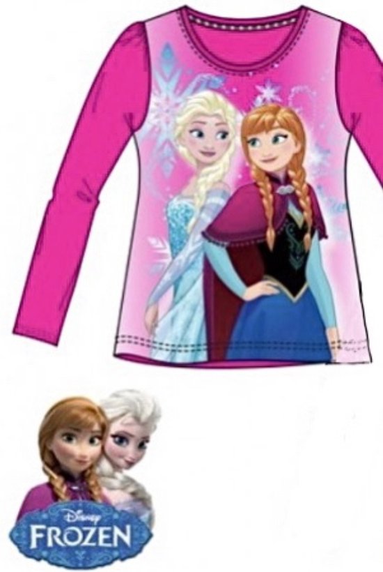 Disney Frozen longsleeve - Anna&Elsa - Fuchsia - maat 110 (5 jaar)