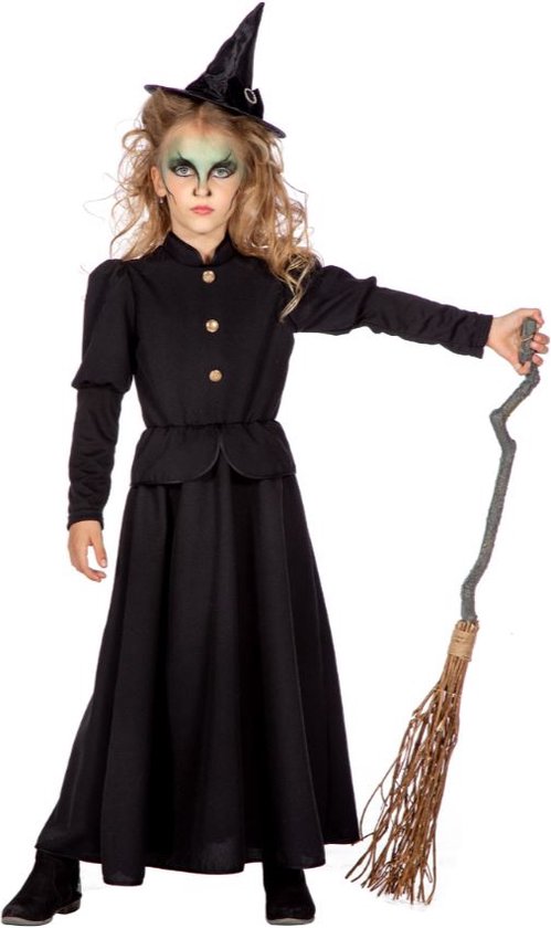 Wilbers & Wilbers - Heks & Spider Lady & Voodoo & Duistere Religie Kostuum - Adellijke Baas Heks Heksulamina - Meisje - Zwart - Maat 152 - Halloween - Verkleedkleding