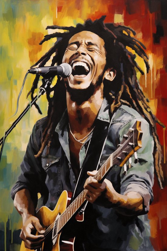 Bob Marley Poster | Abstract Portret | Bob Marley Kleurrijk | Woondecoratie | 61x91cm | RTB | Geschikt om in te Lijsten