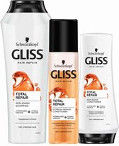 Gliss Total Repair - Shampoo, Conditioner & Anti-klit Spray - Pakket