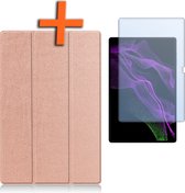 Hoes Geschikt voor Samsung Galaxy Tab S9 Ultra Hoes Tri-fold Tablet Hoesje Case Met Uitsparing Geschikt voor S Pen Met Screenprotector - Hoesje Geschikt voor Samsung Tab S9 Ultra Hoesje Hardcover Bookcase - Rosé goud