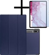 Hoesje Geschikt voor Samsung Galaxy Tab S9 Plus Hoesje Case Hard Cover Hoes Book Case Met Uitsparing Geschikt voor S Pen Met Screenprotector - Donkerblauw
