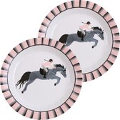 Santex feest wegwerpbordjes - paarden - 20x stuks - 23 cm - roze/grijs