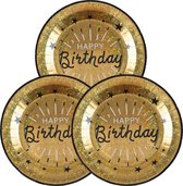 Verjaardag feest bordjes happy birthday - 50x - goud - karton - 22 cm - rond