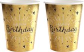 Verjaardag feest bekertjes happy birthday - 20x - goud - karton - 270 ml