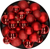 Kerstballen - 30x st - rood - 4, 5, 6 cm - kunststof - mat-glans-glitter