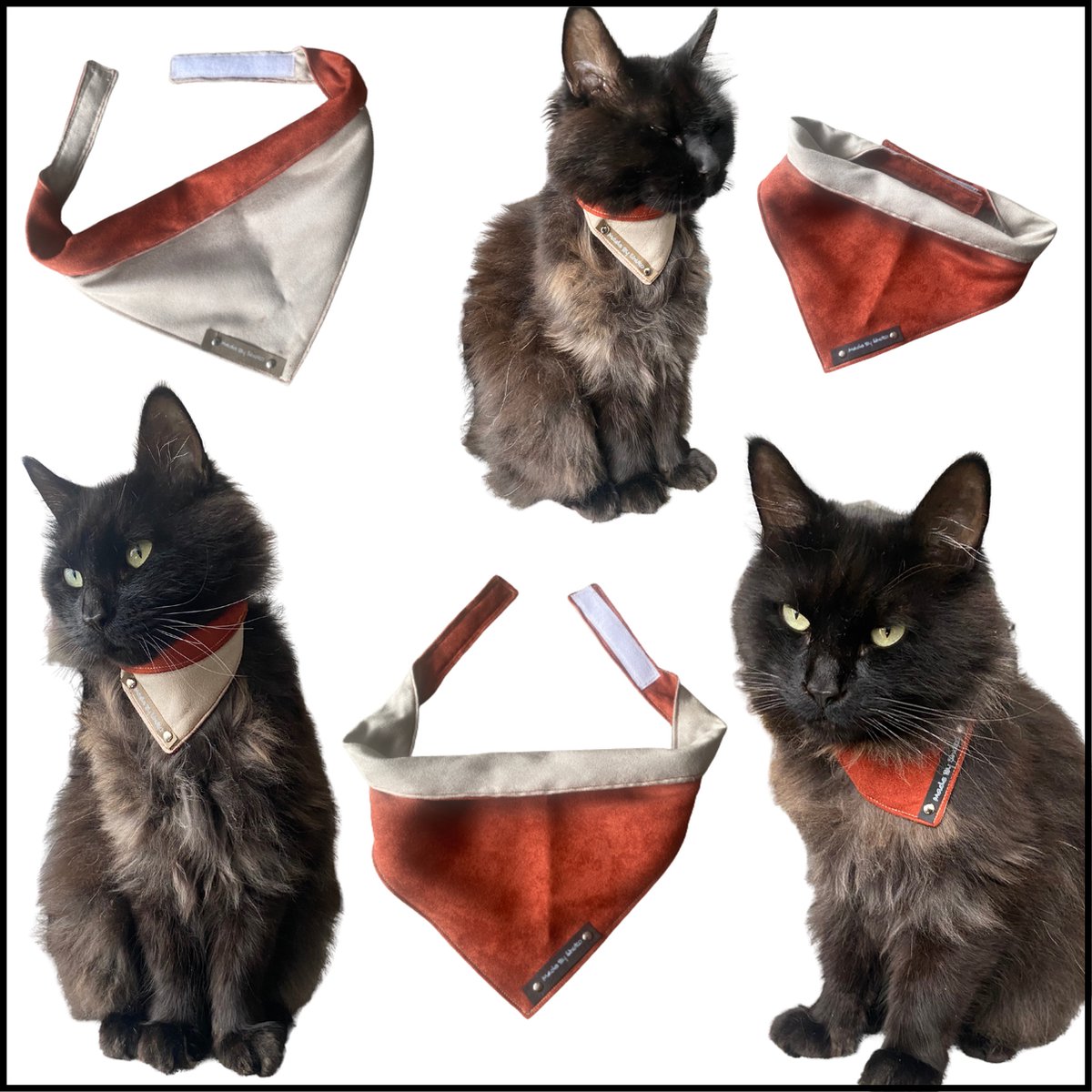Bandana voor katten en kleine hondjes. Maat XXS in de kleuren roestbruin en beige. Dubbelzijdig te dragen. Halssjaal - halsdoek - dogscarf - hondenfashion - kattenfashion - hondenkleding - modeaccessoires voor huisdieren - ShukoGear by MadeByShuko