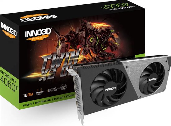 Inno3D GeForce RTX 4060 Ti 16GB Twin X2 OC - Videokaart - 16GB GDDR6 - PCIe 4.0 - 1 x HDMI 2.1a - 3x DisplayPort 1.4a