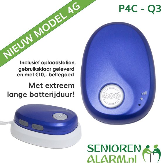 Foto: Alarmknop 4g blauw voor ouderen zonder abonnement inclusief oplaadstation senioren alarm paniekknop valalarm persoonsalarm