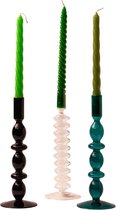WinQ - Bougeoirs en verre colorés dans une combinaison Zwart/vert. Bougeoir en verre - Set composé de 3 pièces - Décoration salon - convient aux Bougies chandelles