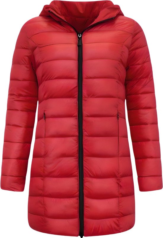 Puffer Jacket Dames Lang Gewatteerd - Slim Fit - Rood