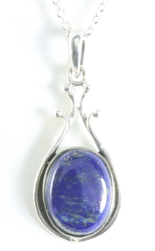 Zilveren hanger met lapis lazuli aan ketting