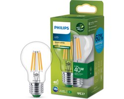 Philips UltraEfficient LED lamp - Transparant - 40W - E27 fitting - Warmwit licht: 2700K - Bespaar op energiekosten