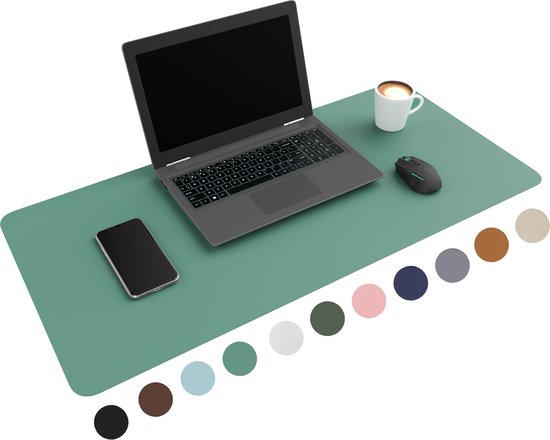 Sous-main professionnel WURK en cuir artificiel - Organisateur de bureau - Clip de câble inclus - Turquoise - 90x45