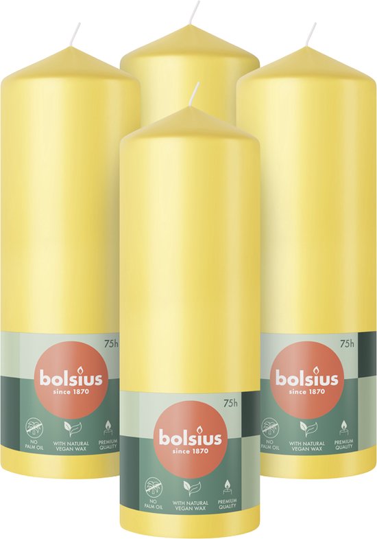 Bolsius - Gladde Stompkaarsen - 20cm - 4 stuks - Geel