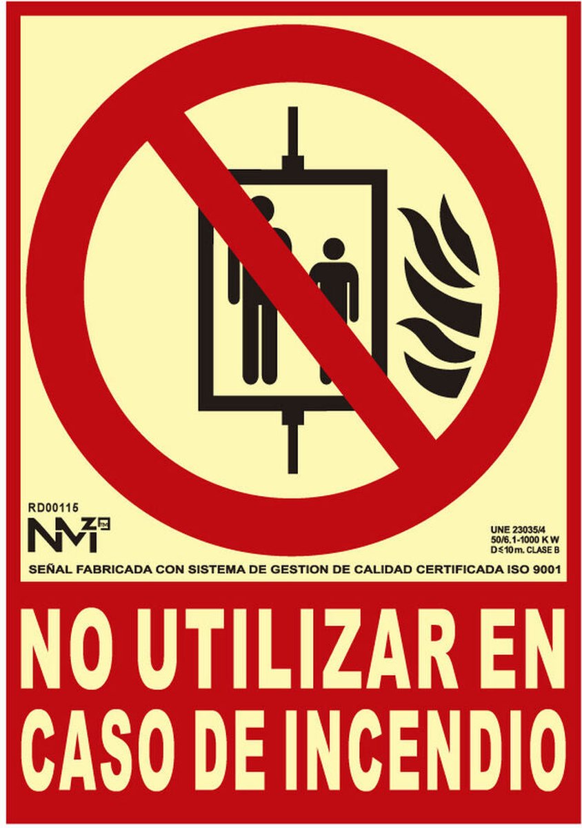 Bord Normaluz No utilizar en caso de incendio PVC (21 x 30 cm)