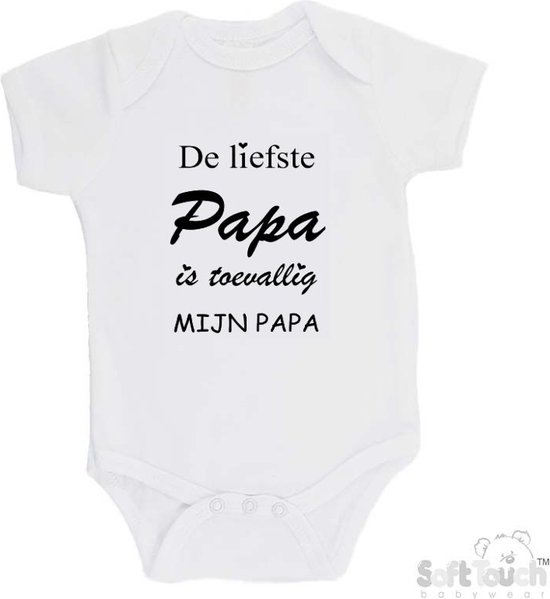 Barboteuse au toucher doux "Le papa le plus doux arrive à être mon papa" Unisexe Katoen Wit/ noir Taille 62/ 68