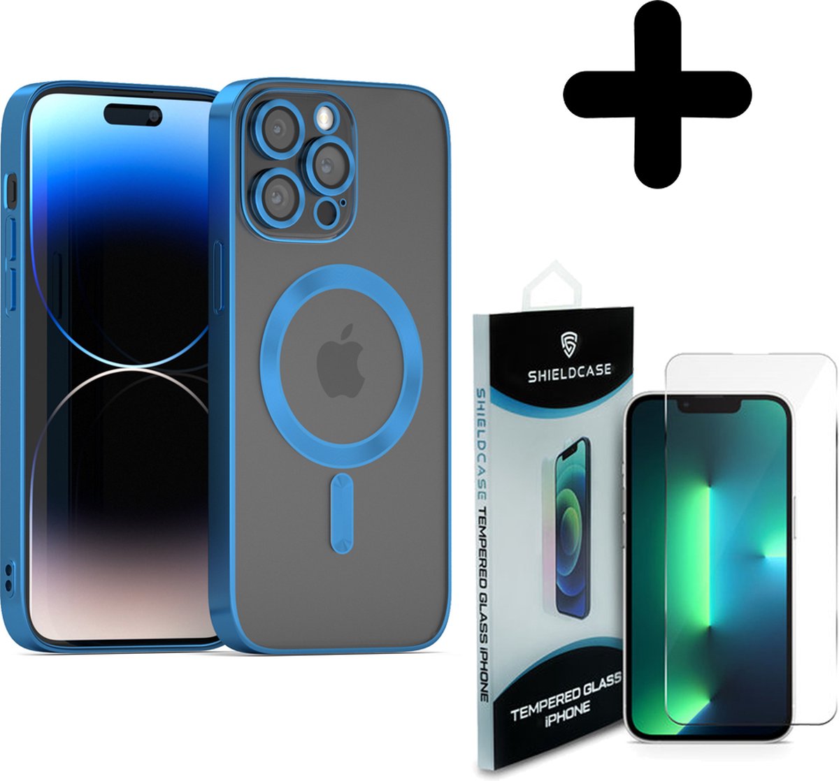 Coverzs Hoesje geschikt voor iPhone 13 Pro Magneet hoesje met camera cover (blauw) + ShieldCase screenprotector - beschermglas iPhone bescherming - iPhone case bescherm hoesje + Screenprotector