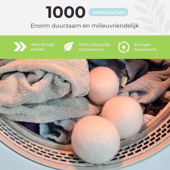 IntraSellers 6 boules de séchage XL avec 6 huiles essentielles - boule de lavage - boules de séchage - boules de sèche-linge - boules de lavage - Vizirettes - assouplissant - économie Énergie - 100 % laine - durable - cadeau