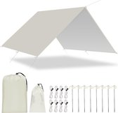 Camping tentzeil 300 cm x 300 cm / 400 cm waterdicht anti-UV-hangmat dekzeil met 8 haringen en 8 touwen voor picknick in de open lucht