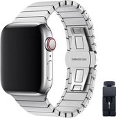 Luxe metalen RVS Band met vlindersluiting - Zilver - Geschikt voor Apple Watch 42mm - 44mm - 45mm - 49mm - Zakelijke RVS smartwatchband - Voor iWatch Series Ultra/9/8/7/6/5/4/3/2/1/SE grote modellen