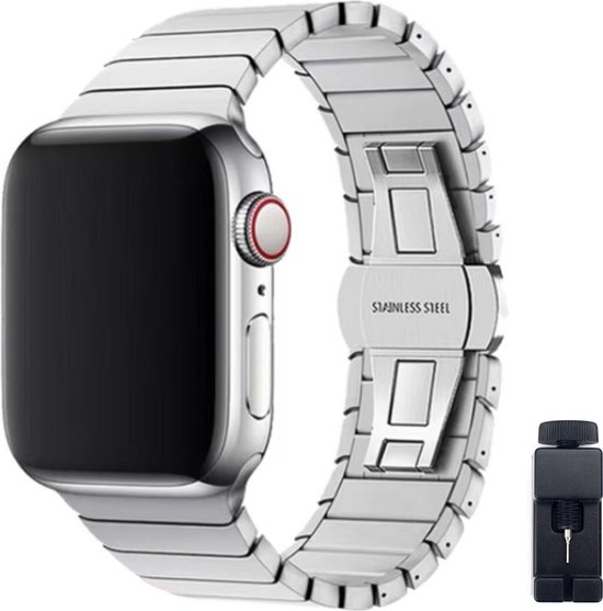 Luxe metalen RVS Band met vlindersluiting - Zilver - Geschikt voor Apple  Watch 42mm 