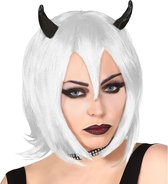Widmann - Costume de diable - Perruque de démon cosplay avec cornes - blanc/beige - Halloween - Déguisements