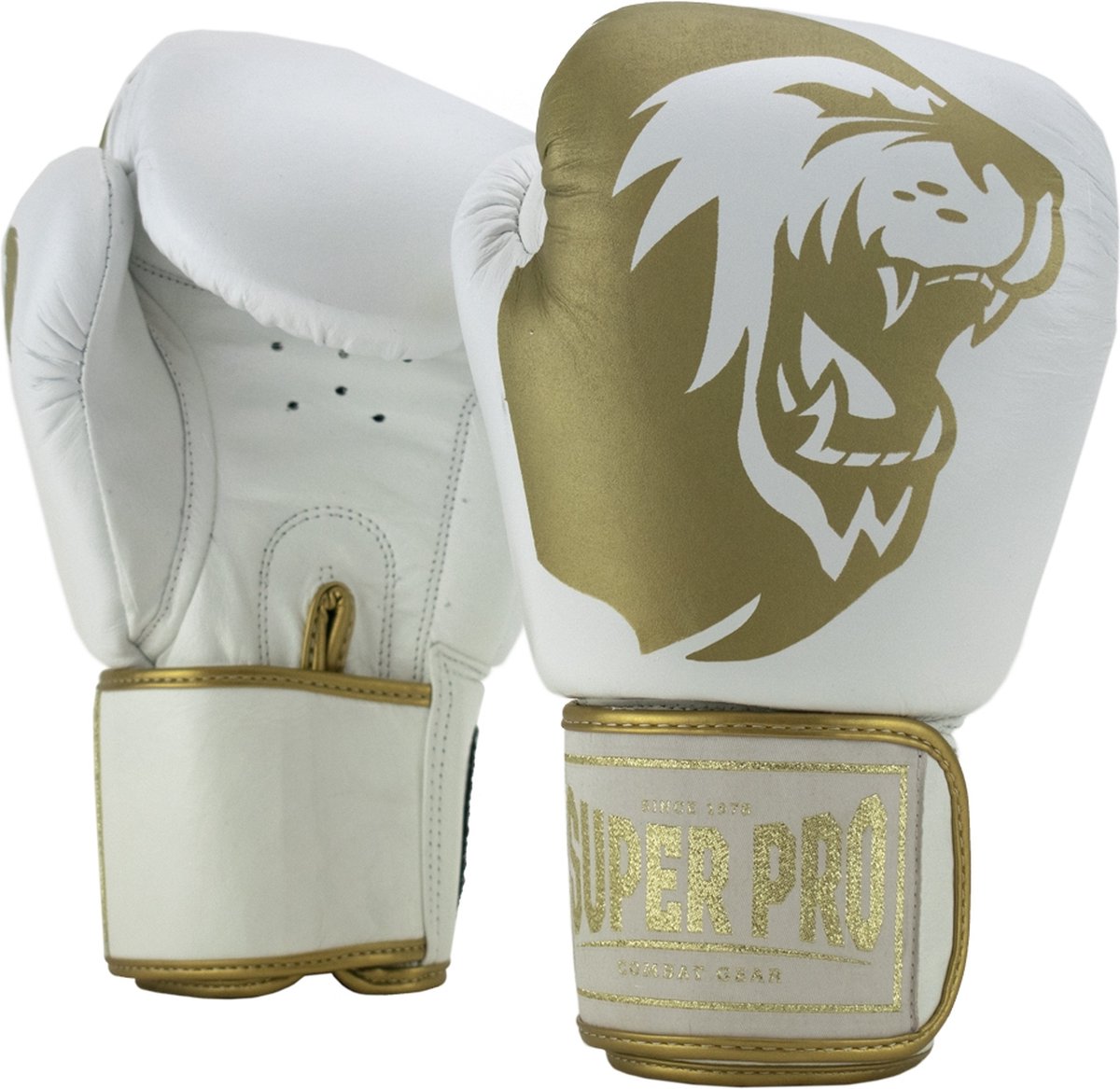 Super Pro Warrior Bokshandschoenen - Leer - Wit/Goud (Beschikbaar in verschillende maten)