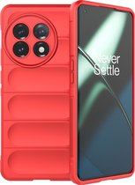 Mobigear Hoesje geschikt voor OnePlus 11 Telefoonhoesje Flexibel TPU | Mobigear Bumpy Backcover | 11 Case | Back Cover - Rood