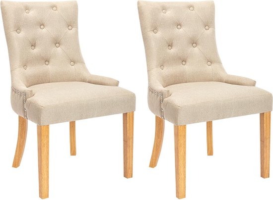 Set de 2 chaises JOLIA - Tissu et pieds bois - Beige L 56 cm x H 91 cm x P  63 cm | bol