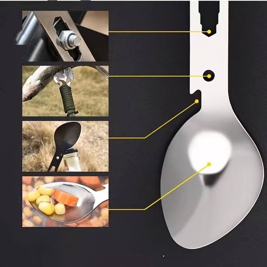RVS Multifunctioneel bestek - lepel, vork, mes en flesopener set - alles in één bestek - multifunctionele tool voor outdoor - Handig voor op de camping en picknick van Obelink — afbeelding 5