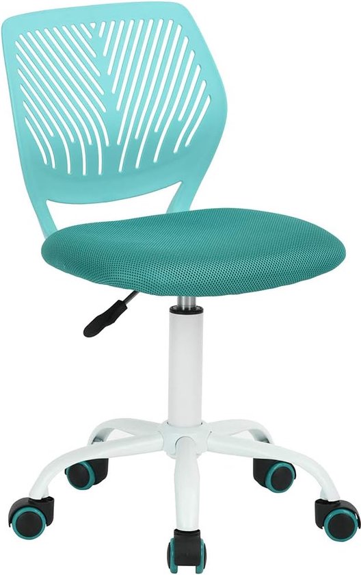Chaise de bureau, chaise de bureau pivotante réglable, siège en tissu, chaise de travail ergonomique sans accoudoir, turquoise