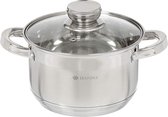 Standaard roestvrijstalen kookpan | pastaatpan met glazen deksel | 18 cm 2,9 liter | vleespan soeppan braadpan | zilver