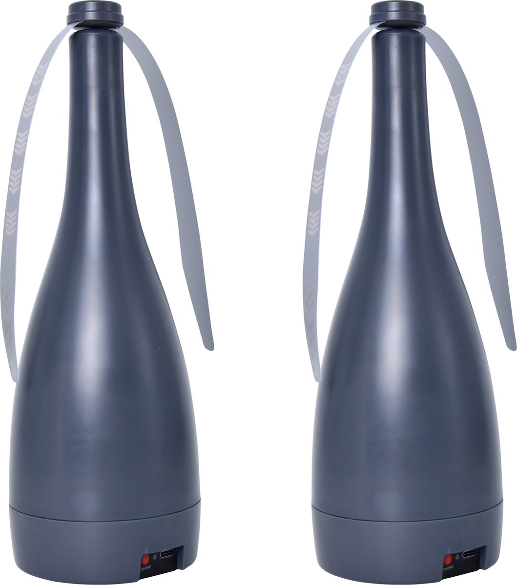 Vliegenverjager SET van 2 stuks- FLY FAN- oplaadbaar met USB kabel, met ingebouwde Li-Ion batterijen Antraciet Grijs/ Werkt 10 u met 1 oplaadbeurt!