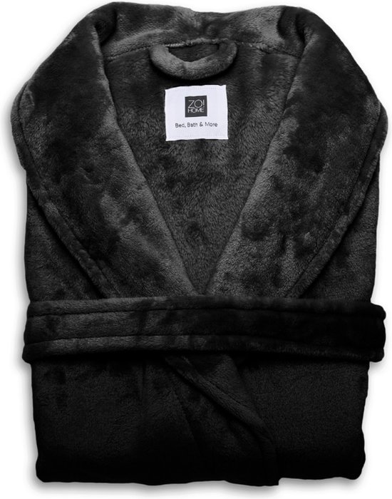 Heerlijk Zachte Unisex Fleece Badjas Lang Model Zwart | XL | Comfortabel En Luxe | Met Ceintuur, Zakken En Kraag