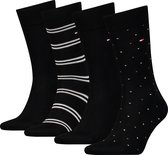 Tommy Hilfiger giftbox 4P sokken tin stripe dot zwart - 43-46