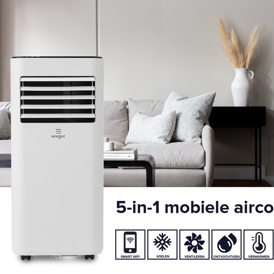 SEEGER Mobiele Smart Airco met Verwarmfunctie en WiFi - 9000 BTU - Verwarming - met Installatiekit - Voor Woonkamer en Slaapkamer - Airconditioning - SAC9000HS - Wit