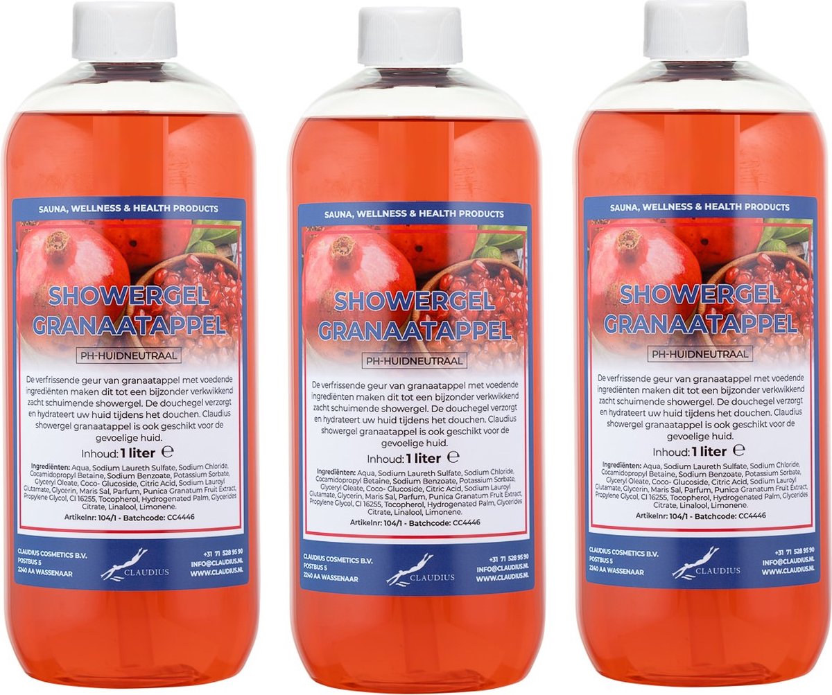 Goedkoopste Claudius Douchegel Granaatappel 1 liter - set van 3 stuks - Showergel