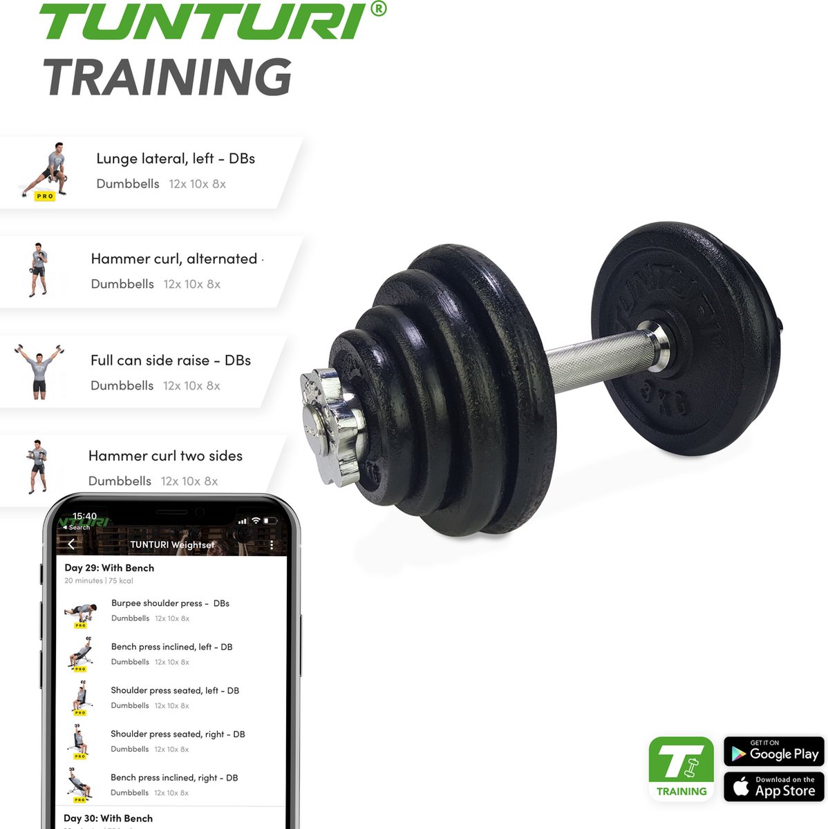 Tunturi Dumbell 20kg - Verstelbare Halters thumbnail 5