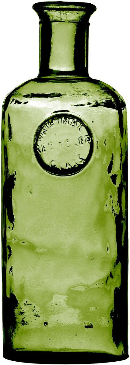 Natural Living Bloemenvaas Olive Bottle - Smaragd groen transparant - glas - 13 x 27 cm - Fles vazen