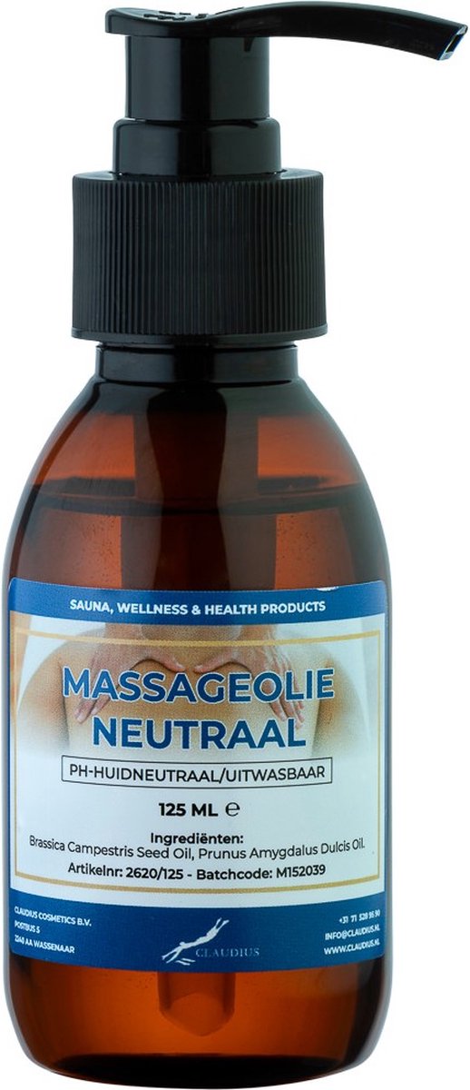Goedkoopste Massageolie Neutraal 125 ml met pomp - 100 natuurlijk - biologisch en koud geperst