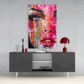 Glasschilderij - Gekleurde Vrouw Gezicht - Woonkamer - Slaapkamer - 110x70 cm