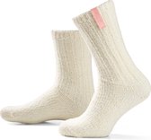 SOXS® Chaussettes en laine | SOX3307 | Ivoire | Hauteur du mollet | Pointure 37-41 | Sleep well pink étiquette