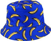 Bucket Hat Omkeerbaar Bananen Print Zwart Geel Blauw Vissershoedje Patroon Banaan