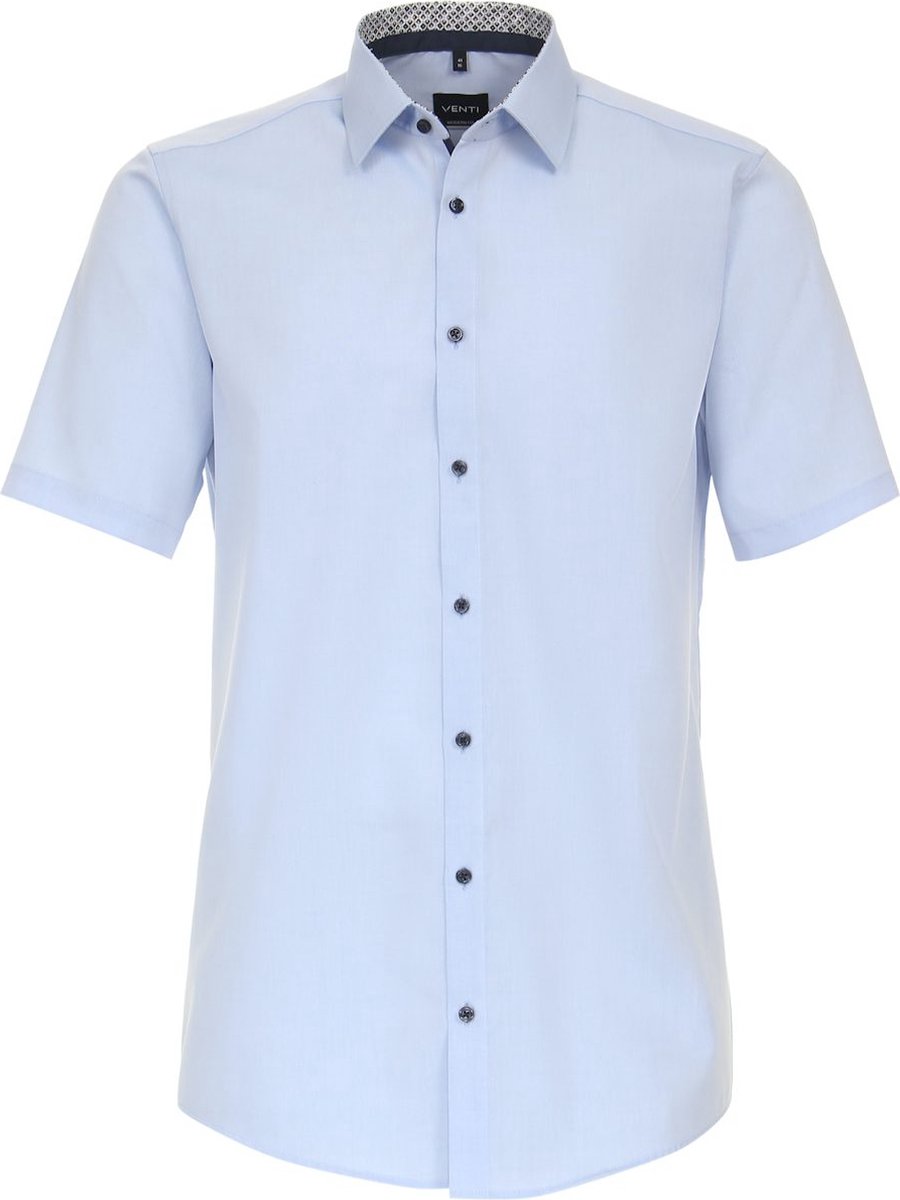 Blauw Overhemd Korte Mouw Strijkvrij Modern Fit Venti - L