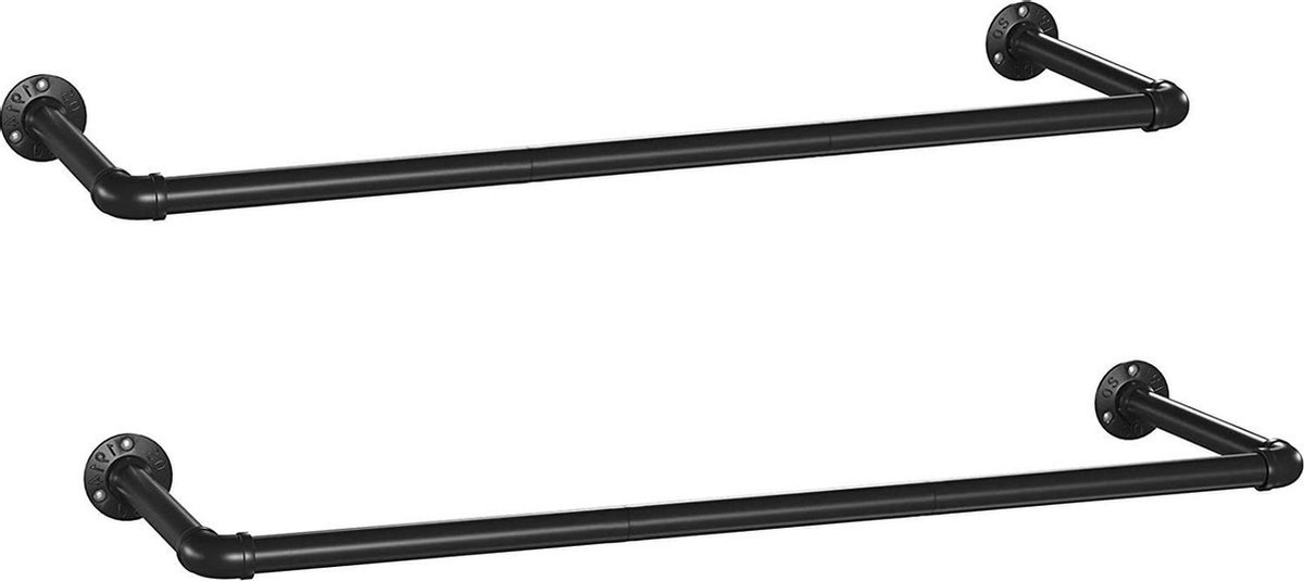 FurnStar kledingstang - 92 x 30 x 7,5 cm - Zwart - Metaal - Set van 2 stuks