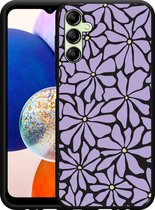 Cazy Hoesje Zwart geschikt voor Samsung Galaxy A14 4G/5G Abstracte Paarse Bloemen