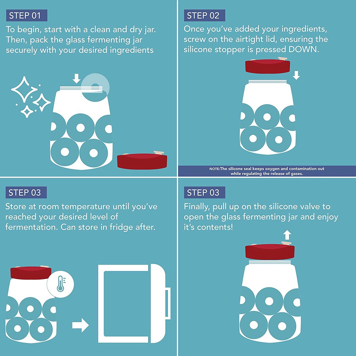 HEFTMAN Gärglas Mit Entlüftungsventil Mit 1-Wege-Entlüftung - 1,4 L Gaerglas Fuer Kefir, Kimchi, Sauerkraut, Sauerteigstarter, Overnight Oats 2 Stueck 4338023331