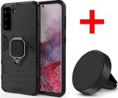 Coque arrière Convient pour Samsung Galaxy S21 - Zwart - Magnétique pour Supports pour voiture - Armor Case + Supports pour voiture Magnétique