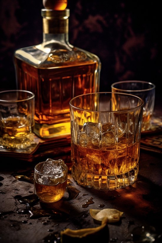 Sfeer Poster | Whiskey poster | Whiskey Karaf | Whiskey Glazen | Drank poster | Bar poster | Foto Kunst | 50x70cm | S339 | Geschikt om in te lijsten